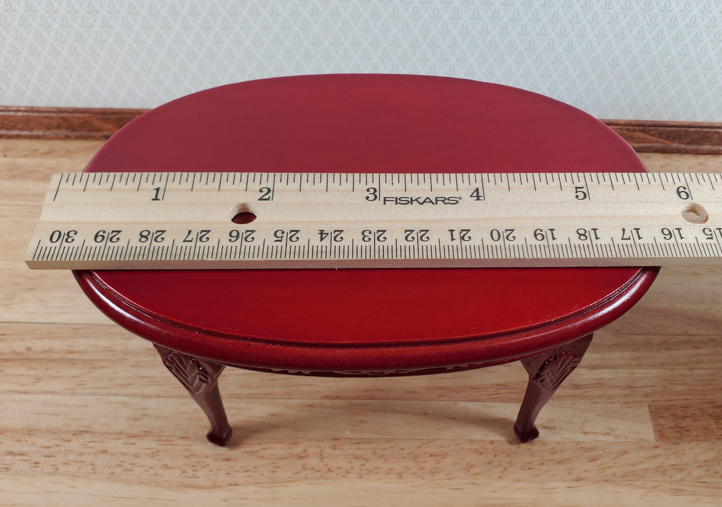 Dollhouse Dining Table Oval Wood Mahogany Finish 1:12 Scale Miniature Furniture