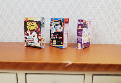 Dollhouse Cereal Boxes x3 Cocoa & Fruity Pebbles Raisin Bran 1:12 Scale Kitchen