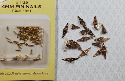 Dollhouse Miniature Triangle Hinges Working x24 Gold Brass 1:12 Scale w/Nails