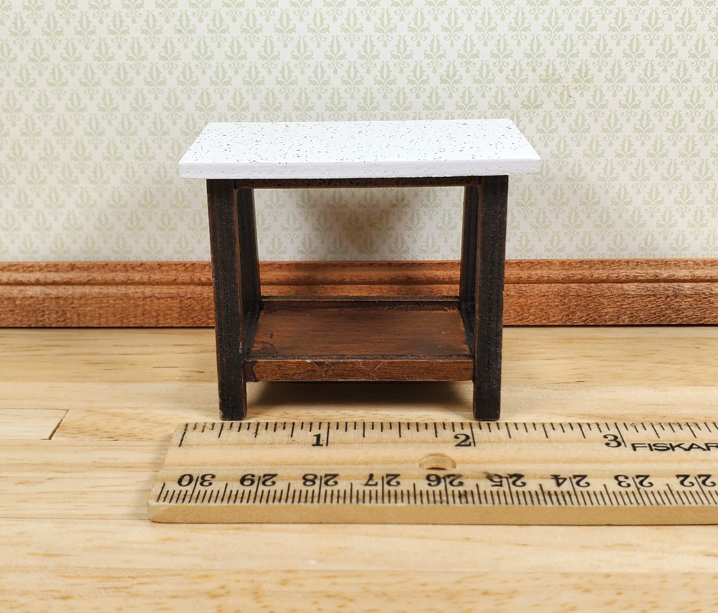 Dollhouse Small Side Table Faux Granite Top Wood 1:12 Scale Miniature