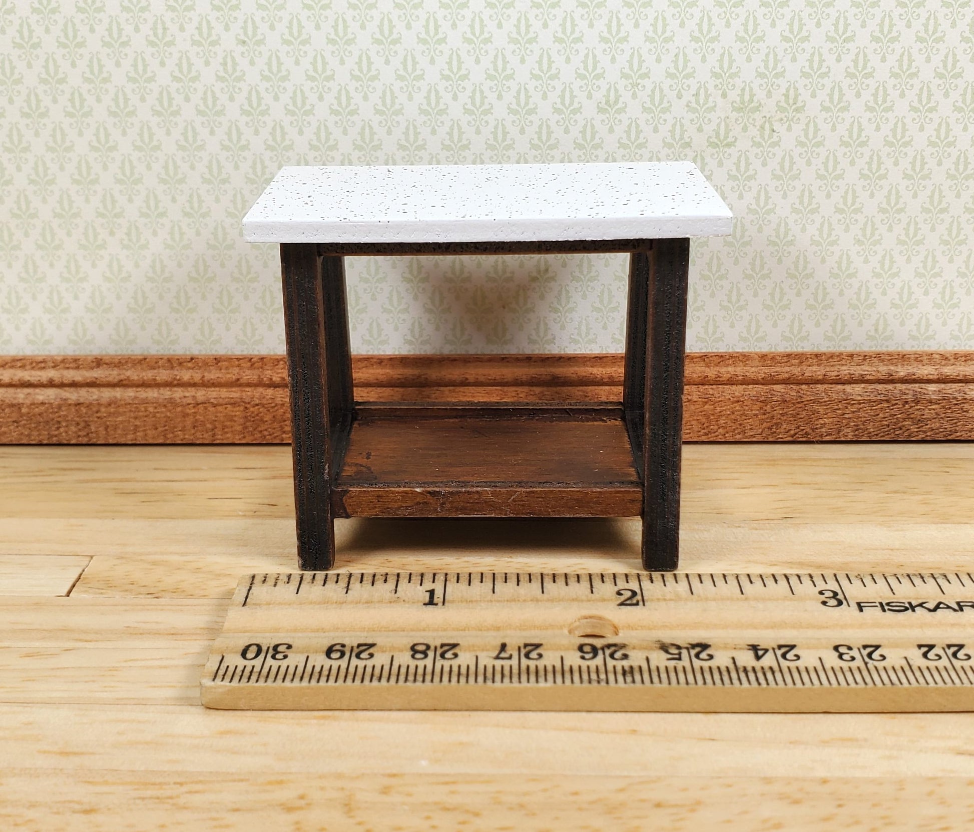 Dollhouse Small Side Table Faux Granite Top Wood 1:12 Scale Miniature