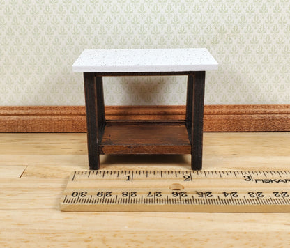Dollhouse Small Side Table Faux Granite Top Wood 1:12 Scale Miniature