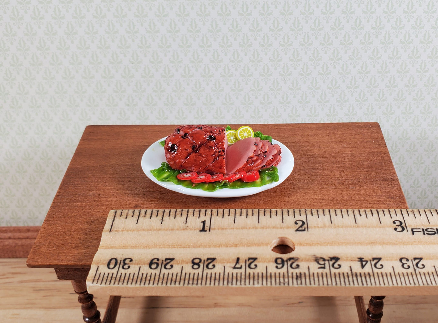 Dollhouse Sliced Ham with Garnishes on an Oval Platter 1:12 Scale Miniature Food