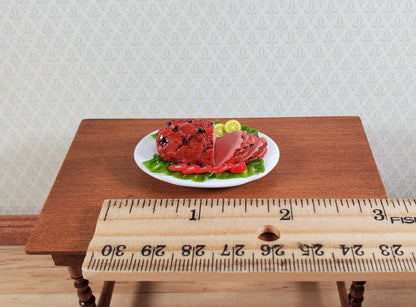 Dollhouse Sliced Ham with Garnishes on an Oval Platter 1:12 Scale Miniature Food