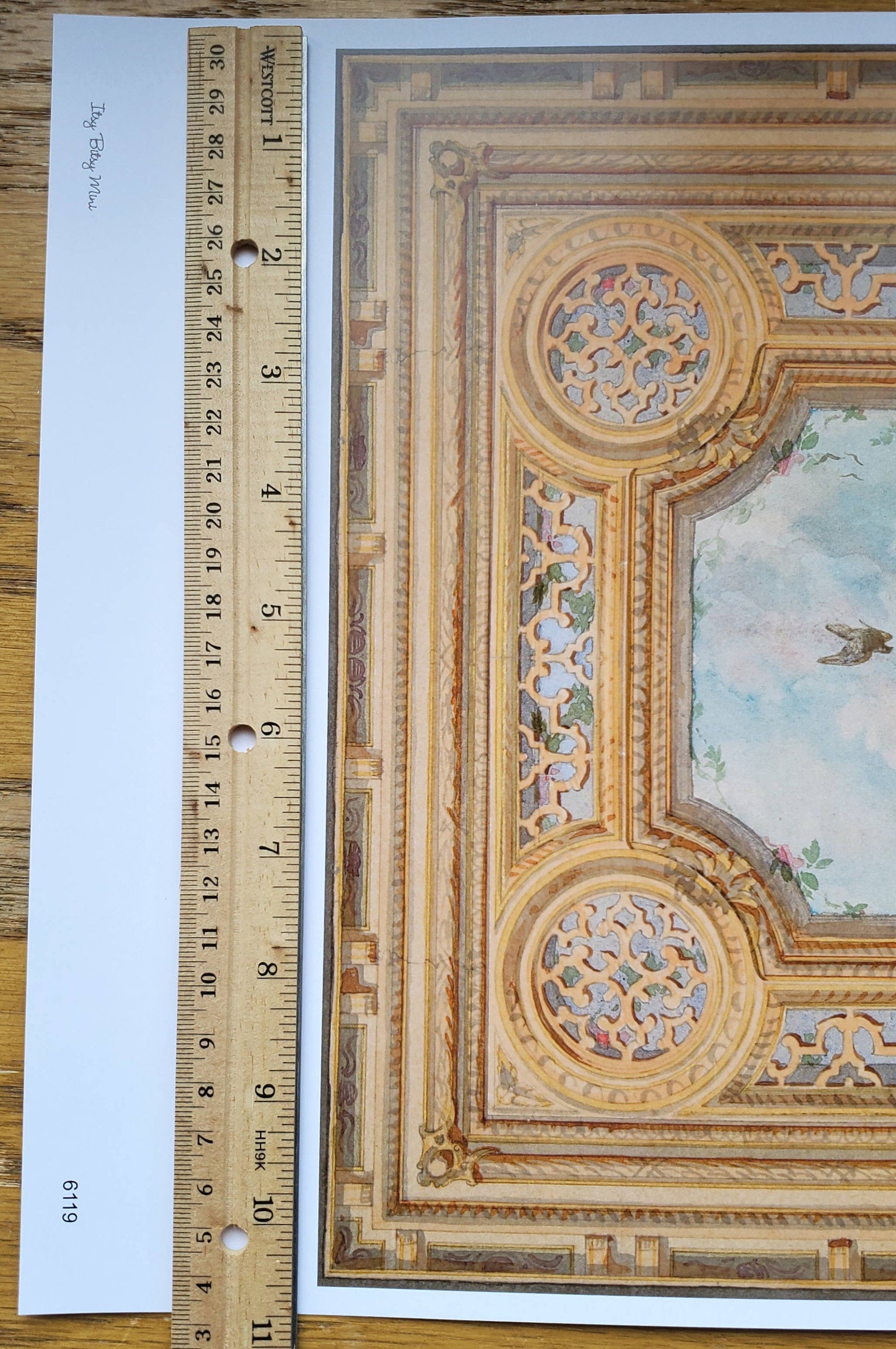 Dollhouse Ceiling Mural Wallpaper Sky Birds Painted Victorian 1:12 Scale Itsy Bitsy