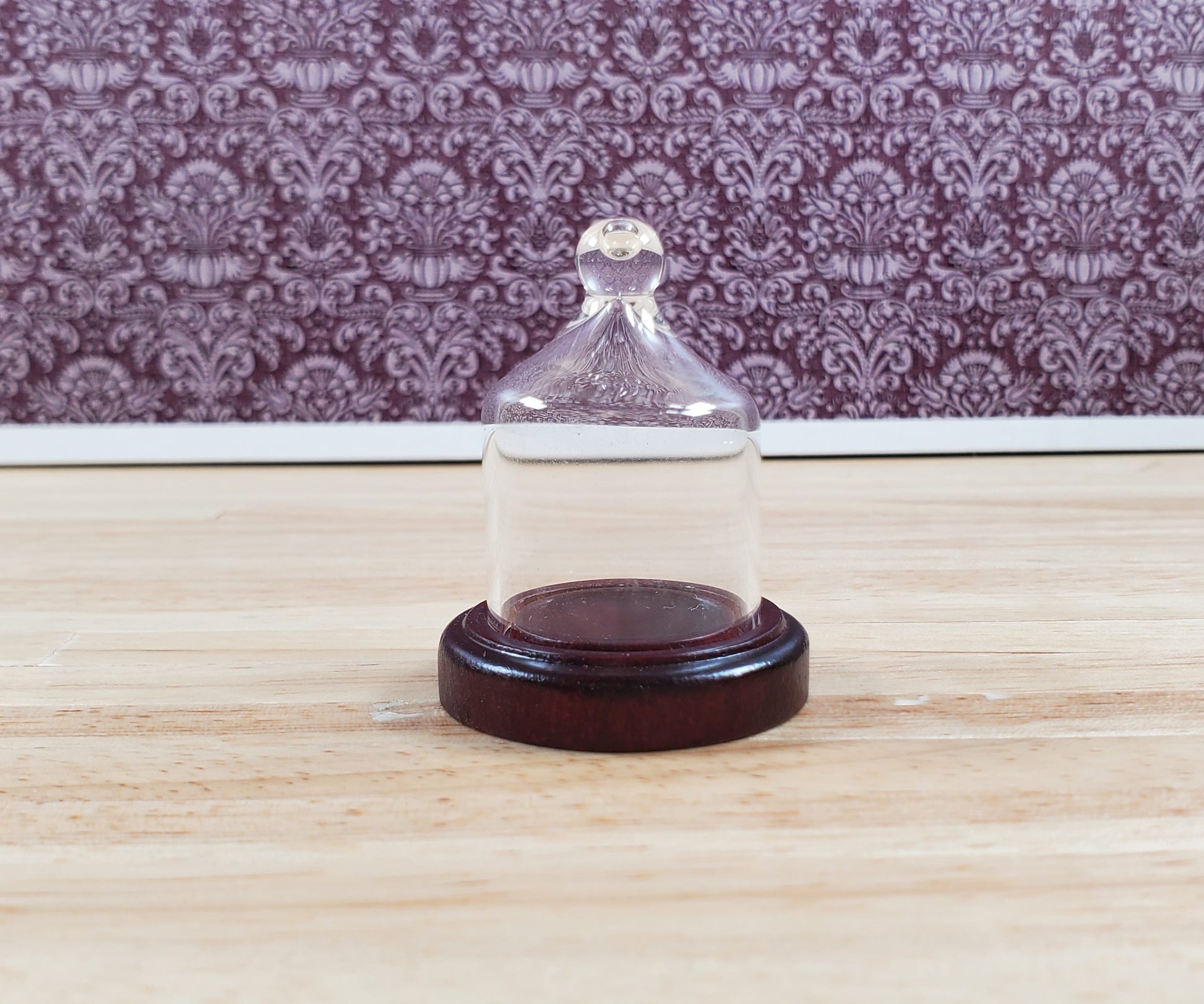 Small Glass Bell Cloche on Wooden Base 1:6 Scale Miniature 1 5/8" tall