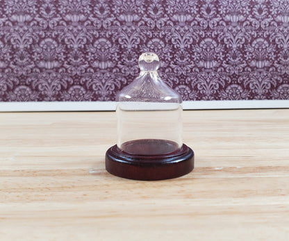 Small Glass Bell Cloche on Wooden Base 1:6 Scale Miniature 1 5/8" tall