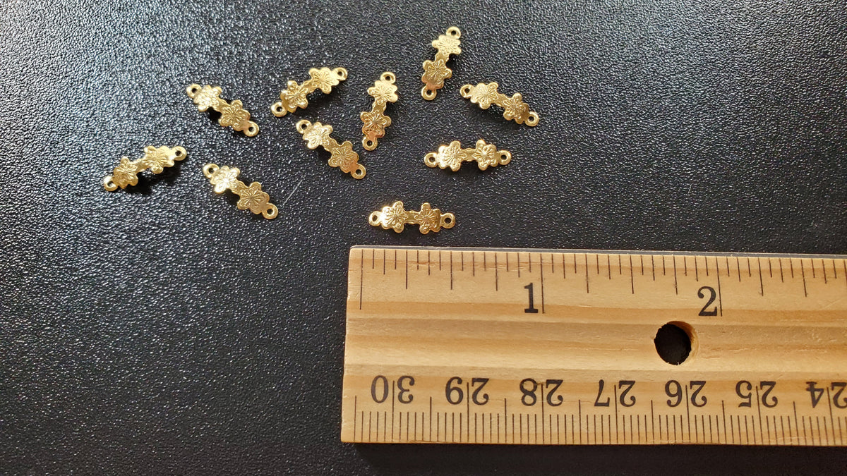 Dollhouse Flower Drawer Pulls Gold Brass 10 Pieces 1:12 Scale Miniature