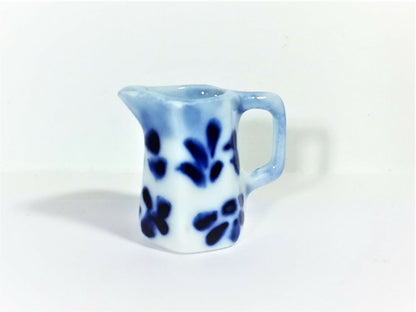 Dollhouse Miniature Blue & White Ceramic Pitcher with Handle 1:12 Scale