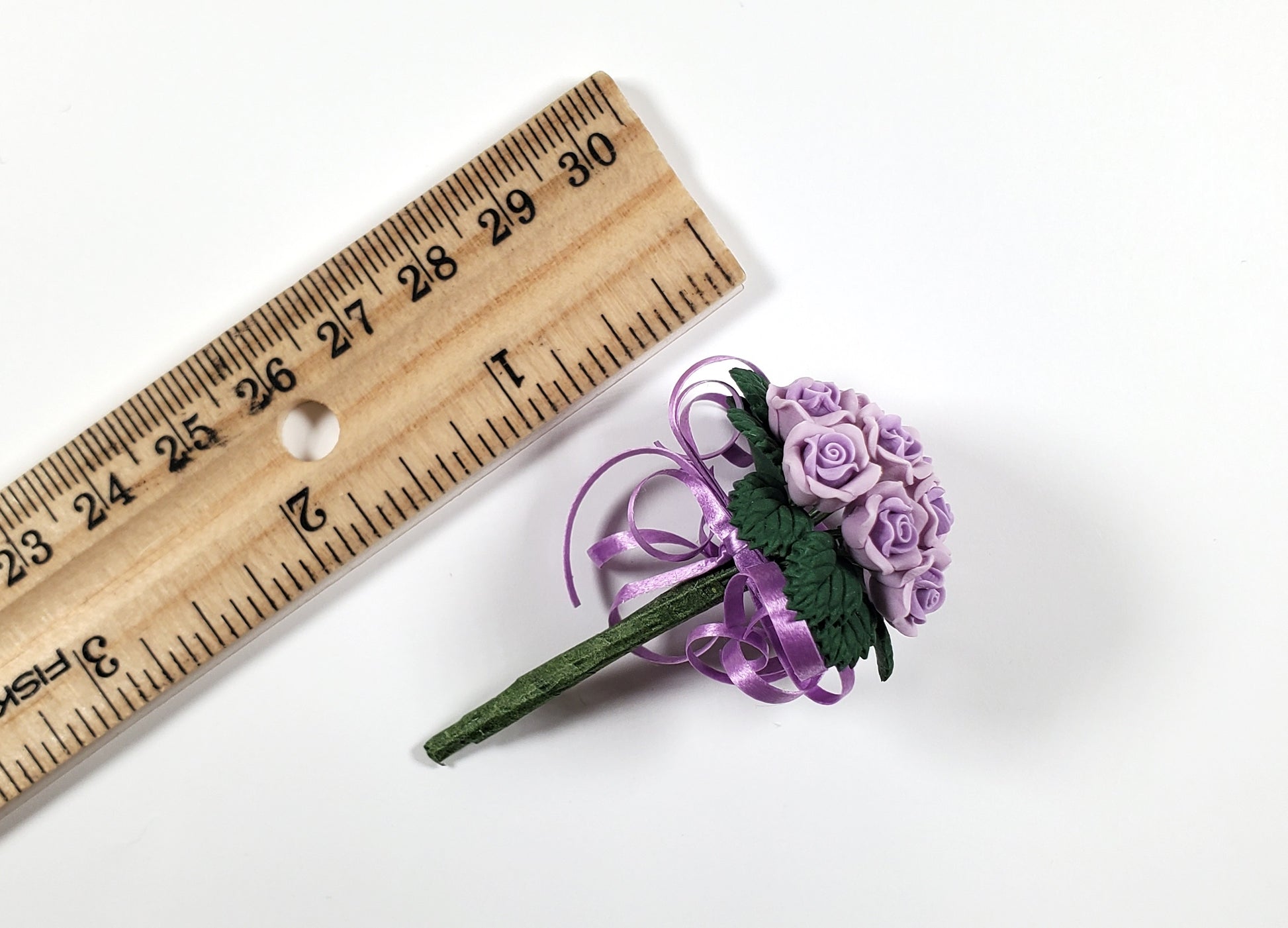 Dollhouse Purple Roses Bridal Bouquet with Purple Ribbons 1:12 Scale Miniature