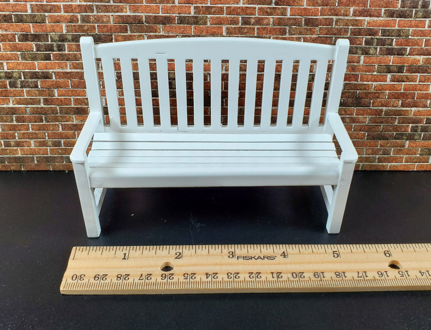 Dollhouse Garden Bench Large White Wood 1:12 Scale Miniature Furniture