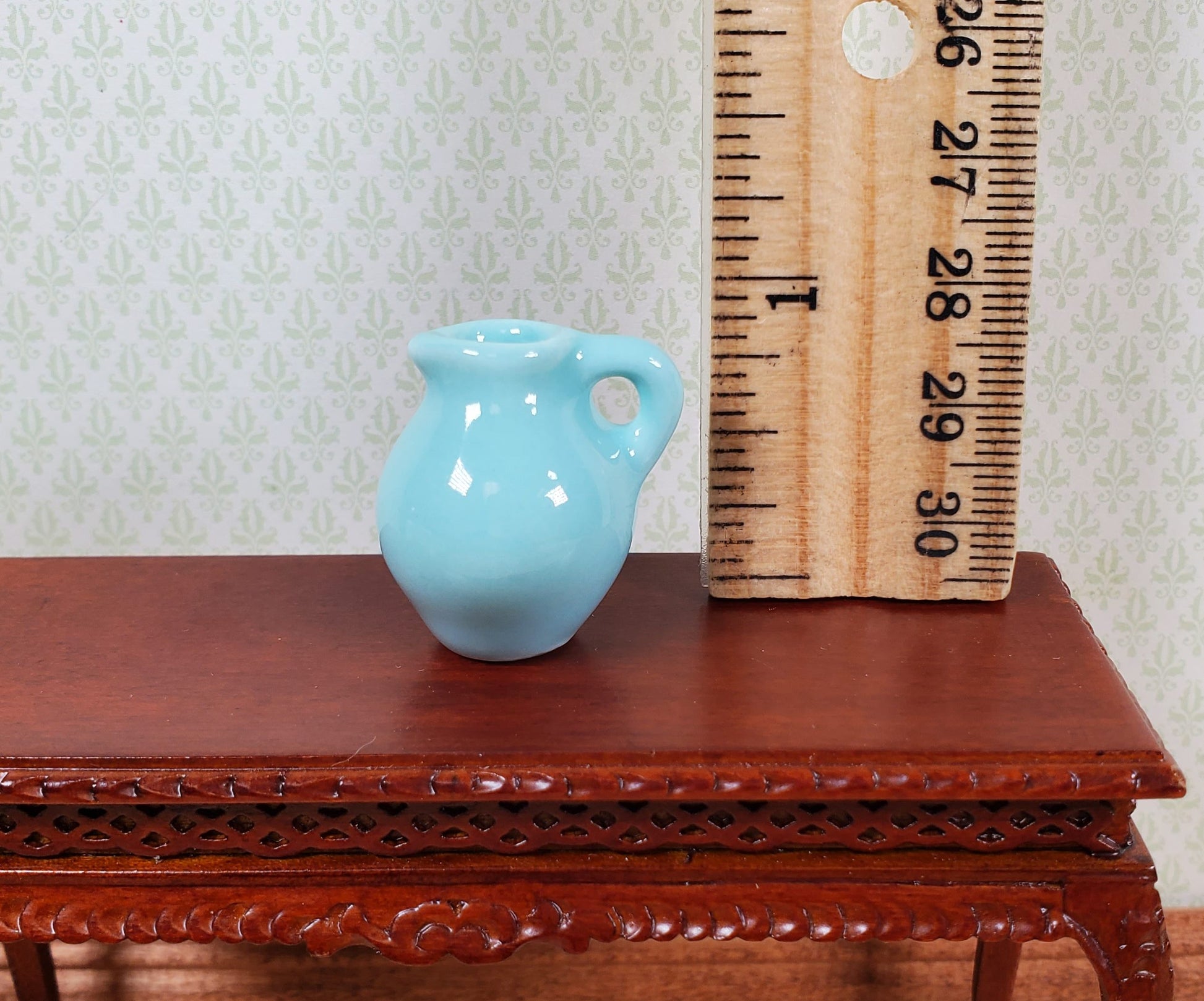Dollhouse Jug with Handle Sea Green Ceramic 1:12 Scale Miniature Decor