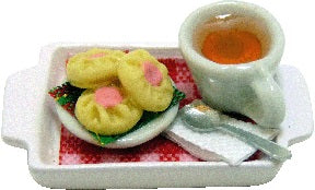 Dollhouse Tea and Cookies on a White Ceramic Tray 1:12 Scale Miniature