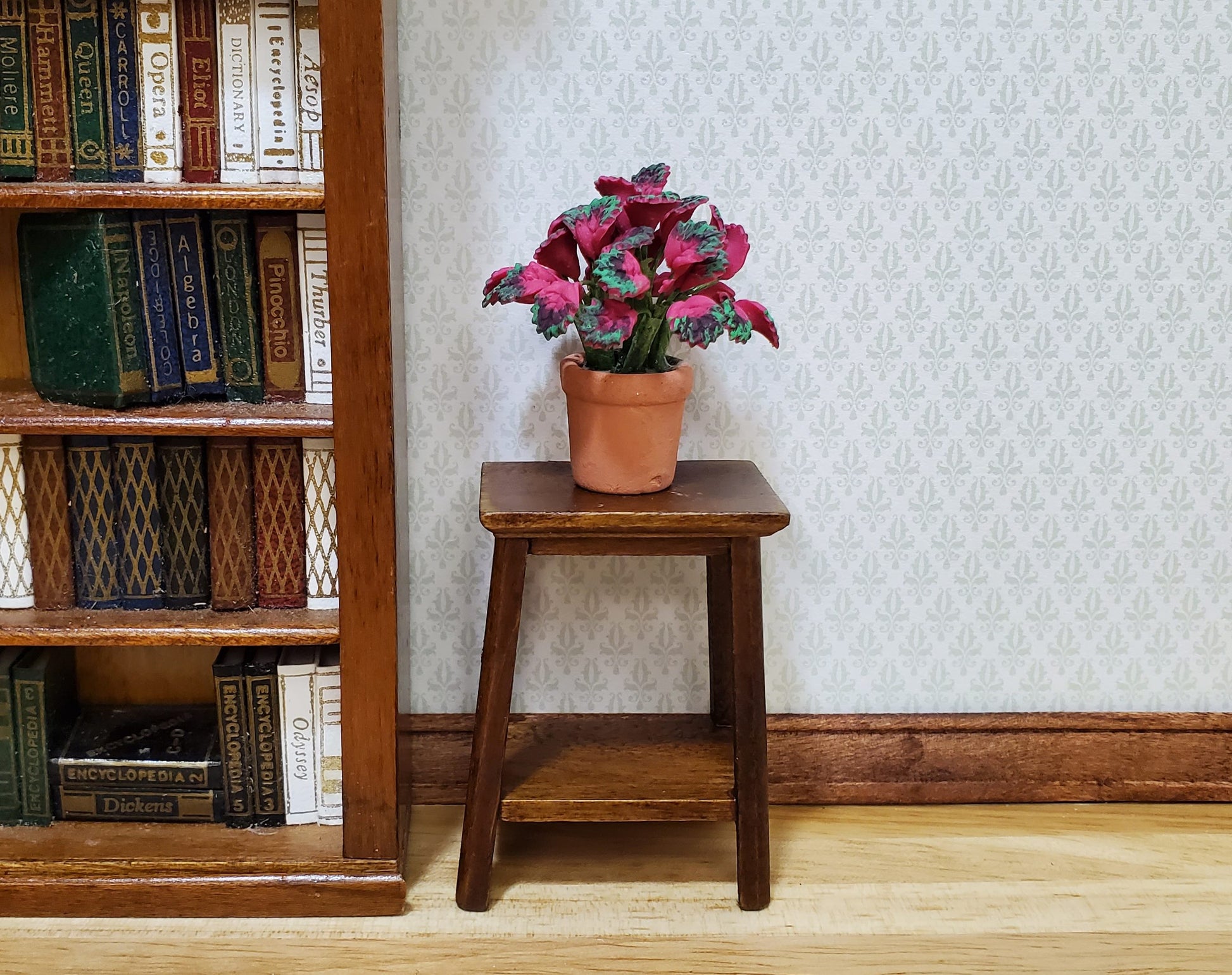 Dollhouse Pink Variegated Coleus Plant in a Terra Cotta Pot 1:12 Scale Miniature