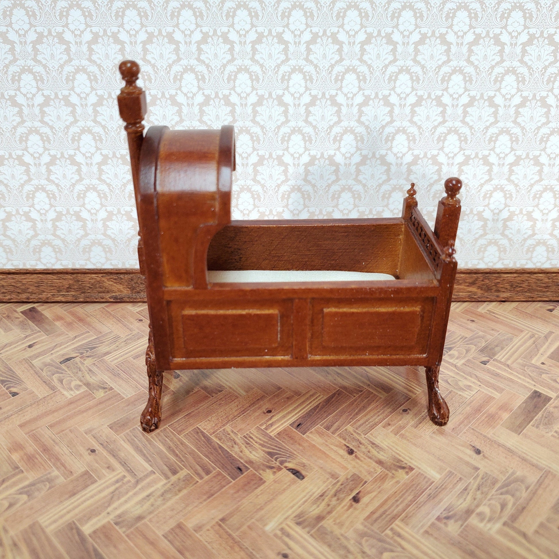 JBM Miniature Hooded Cradle Rocking 15th Century Style 1:12 Scale Furniture Walnut Finish
