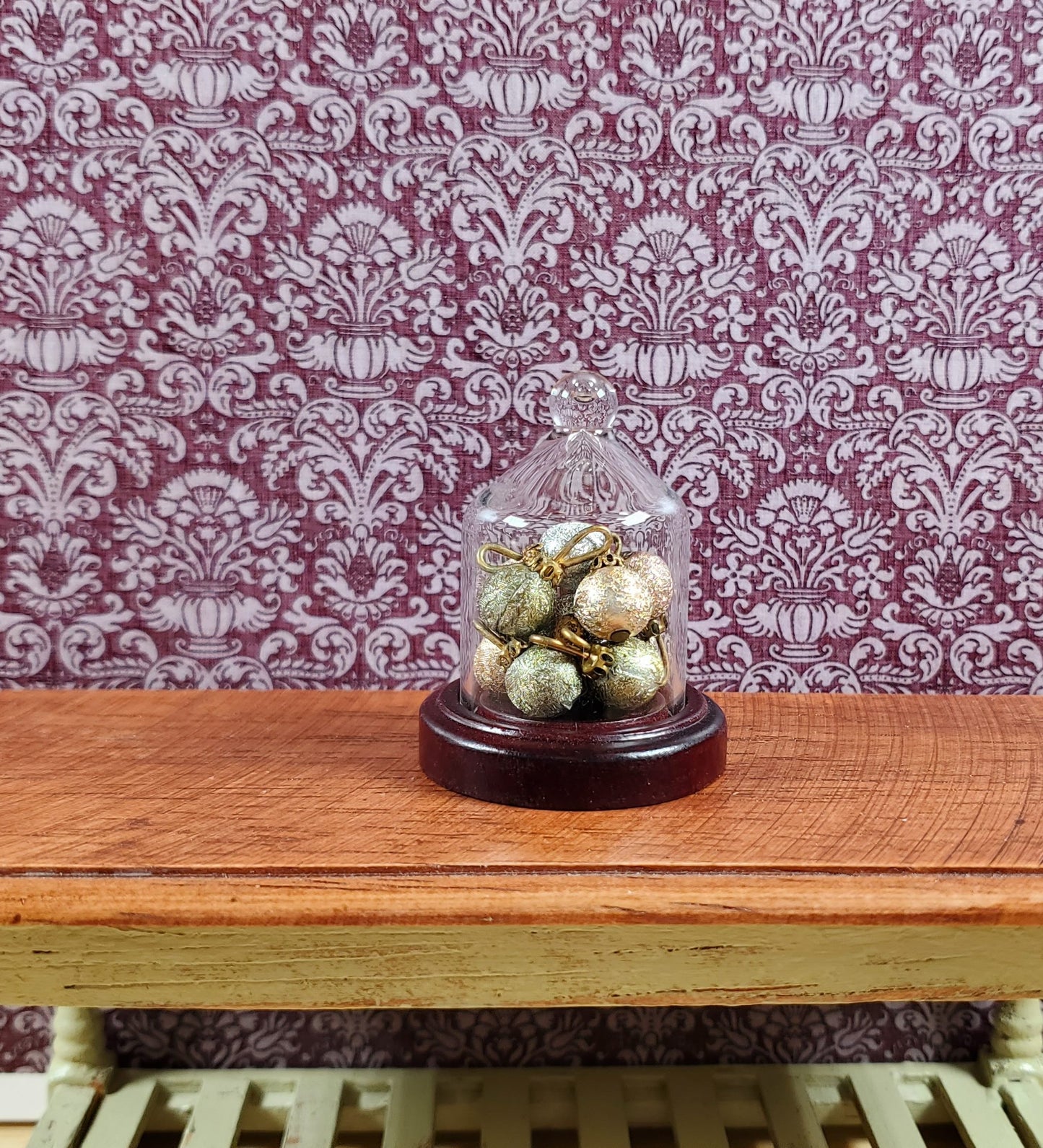 Small Glass Bell Cloche on Wooden Base 1:6 Scale Miniature 1 5/8" tall