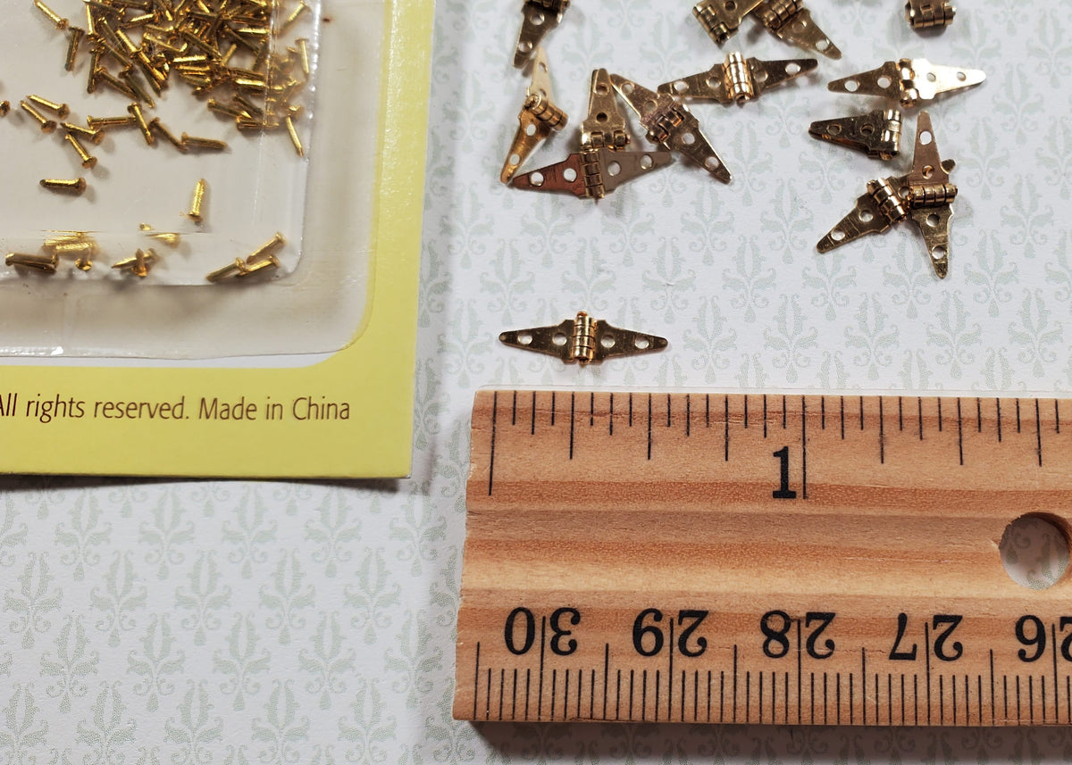 Dollhouse Miniature Triangle Hinges Working x24 Gold Brass 1:12 Scale w/Nails