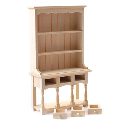 Dollhouse Kitchen Hutch Cupboard with Pot Shelf 1:12 Scale Furniture Unpainted