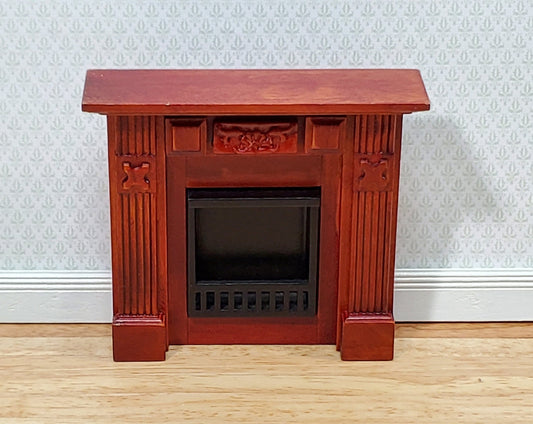 Dollhouse Small Fireplace Wood with a Mahogany Finish 1:12 Scale Furniture