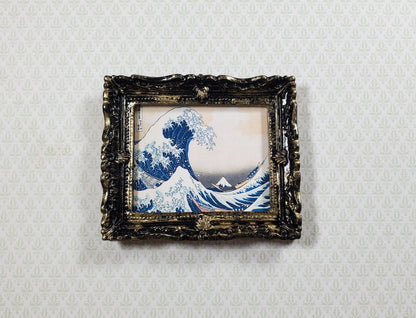 Miniature The Great Wave Print Framed by Hokusai 1:12 Scale Dollhouse