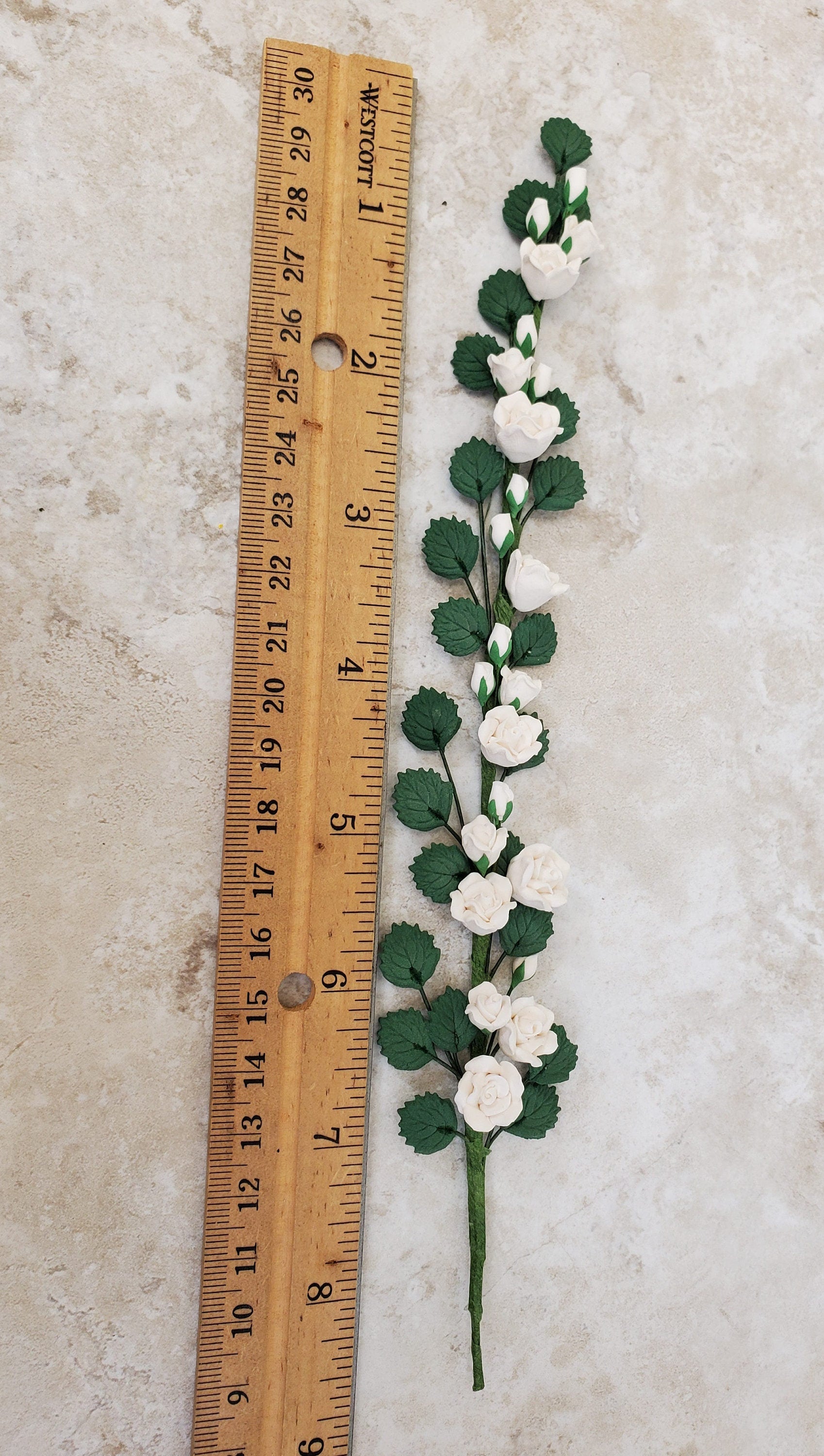 Dollhouse Climbing White Roses Bendable 7" Clay Miniature Flowers Garden