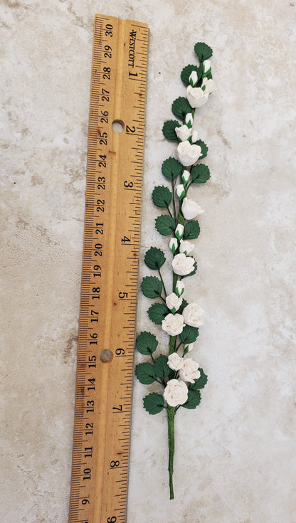 Dollhouse Climbing White Roses Bendable 7" Clay Miniature Flowers Garden