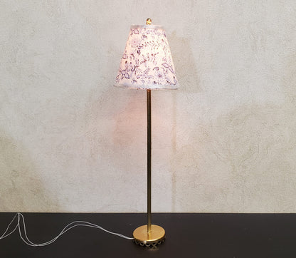 Dollhouse Floor Lamp Blue Onion Design Shade 12 Volt Wired 1:12 Scale Miniature