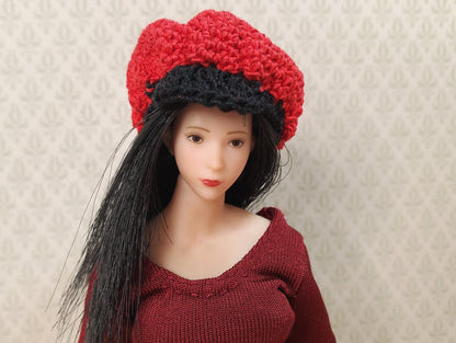 Dollhouse Rastafarian Cap Crocheted Red & Black 1:12 Scale Miniature