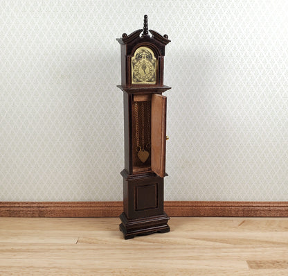 Dollhouse Wood Grandfather Clock Opens Walnut Finish1:12 Scale Miniature