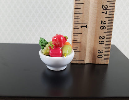 Dollhouse Bowl of Fruit Grapes Oranges Apples Ceramic 1:12 Scale Miniature