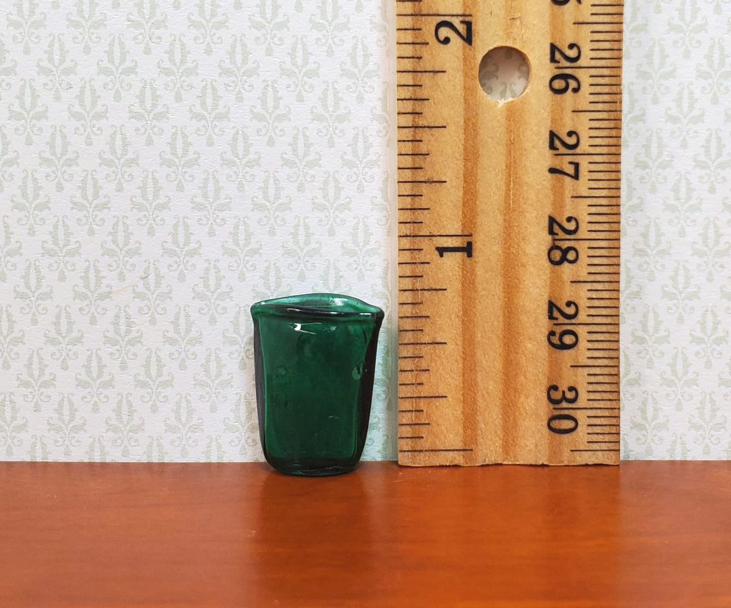 Dollhouse Crimped Narrow Vase Green Glass 1:12 Scale Miniature
