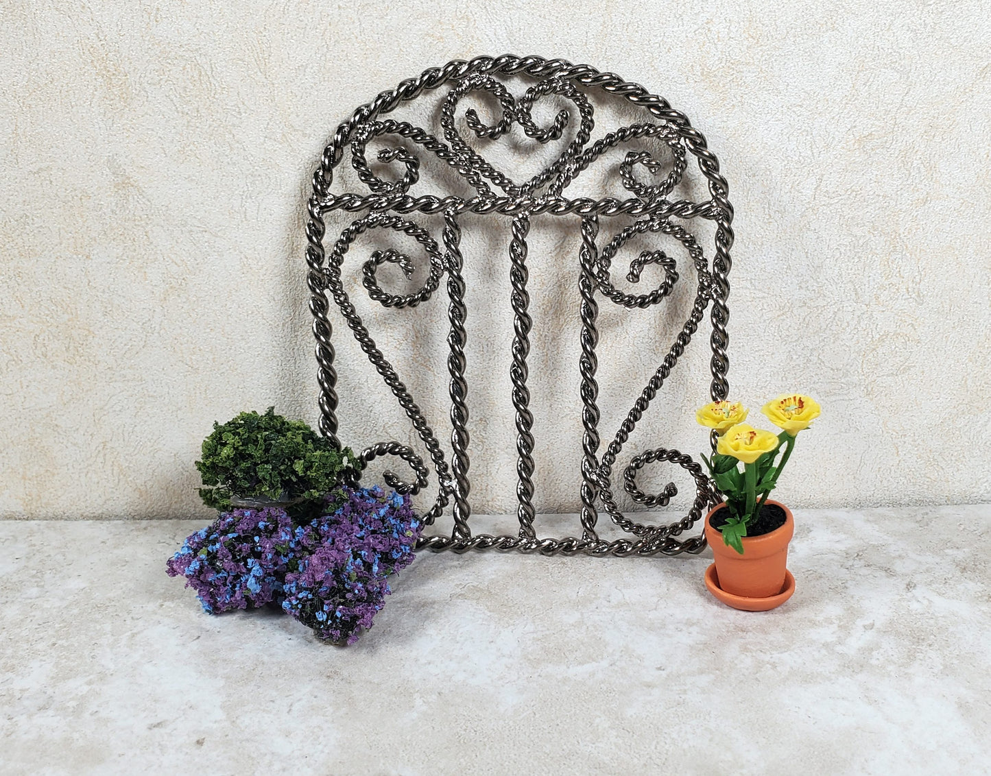 Miniature Gate Fence Piece Metal Black Chrome Fairy or Dollhouse Garden Decor