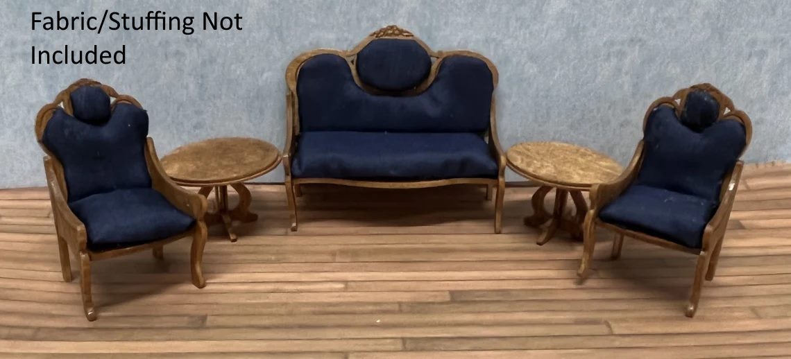 Dollhouse HALF SCALE Furniture KIT Victorian Living Room Set Sofa Chairs 1:24
