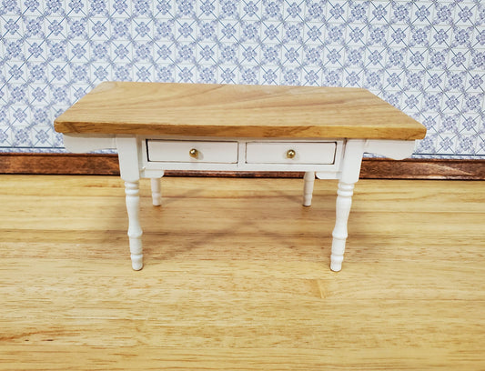 Dollhouse Kitchen Table Farmhouse Style with Drawers 1:12 Scale Miniature Furniture