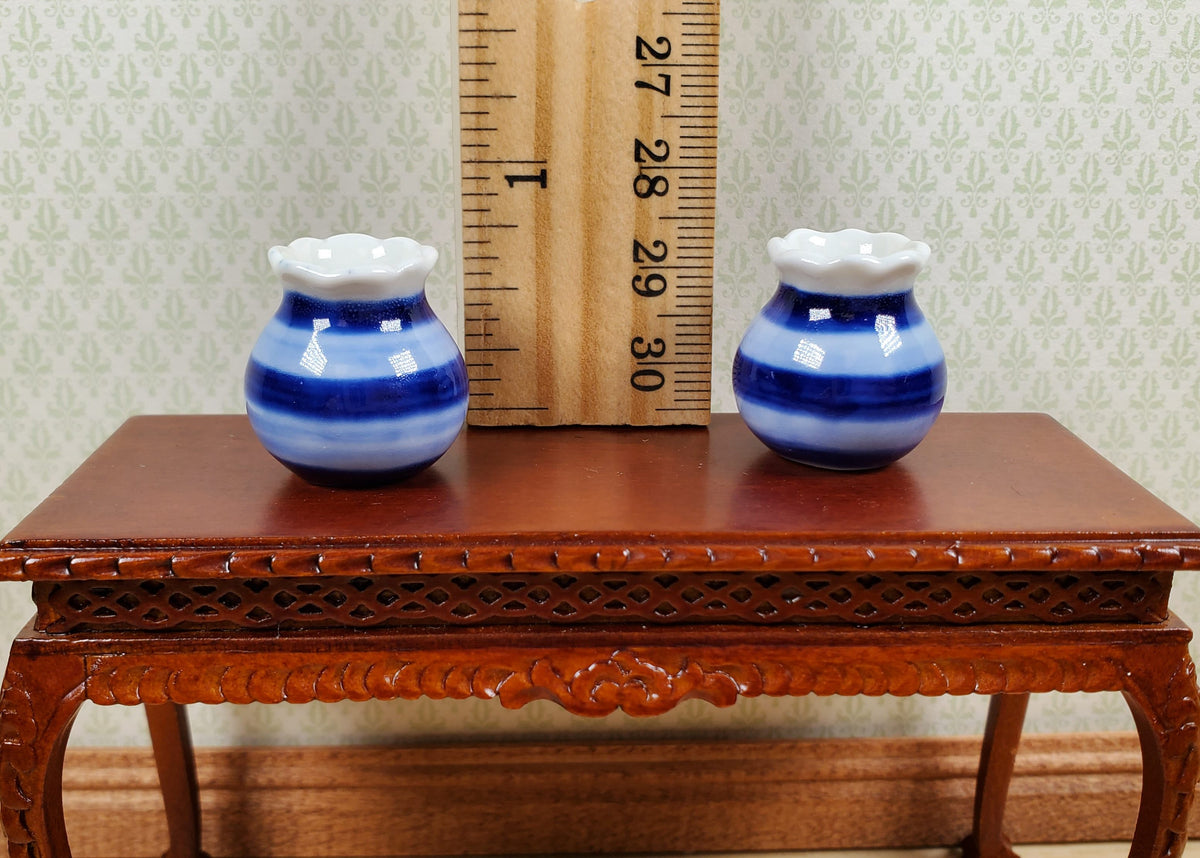 Dollhouse Vases Blue & White Striped Set of 2 Pots 1:12 Scale Miniature