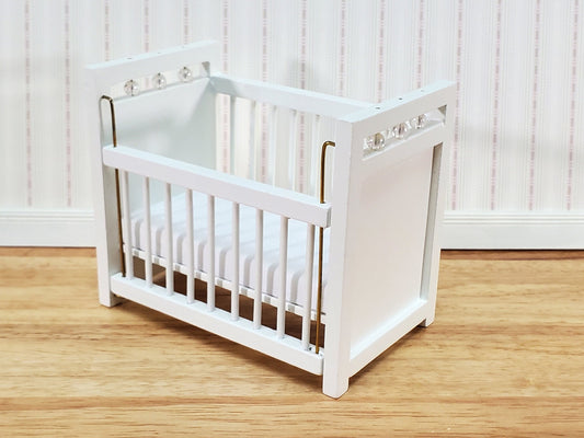 Dollhouse Crib Wood Drop Side White Finish 1:12 Scale Miniature Nursery Furniture