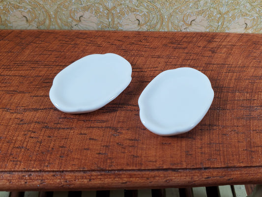 Dollhouse Small White Ceramic Serving Platter Set of 2 1:12 Scale Miniaturee