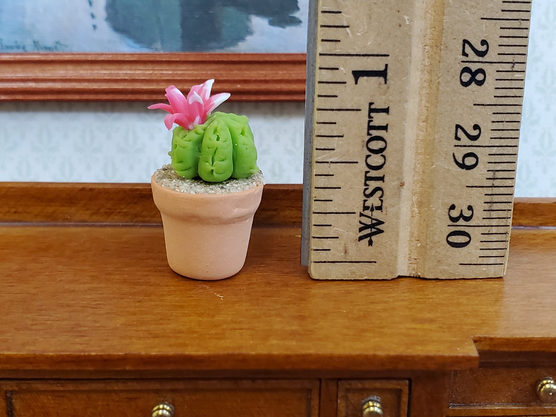 Dollhouse Flowering Cactus Plant in a Terra Cotta Planter 1:12 Scale Miniature Decor