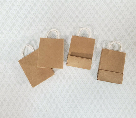 Dollhouse Brown Grocery Bags Shopping Paper Set of 4 1:12 Scale Miniature Decor