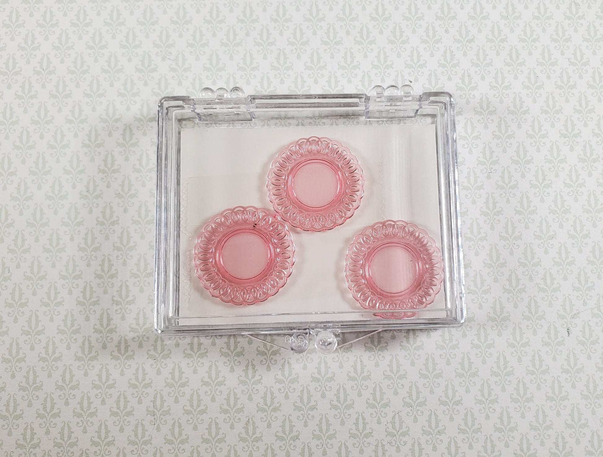 Dollhouse Plates Pink x3 Translucent Chrysnbon Lace Edge Plastic 1:12 Scale