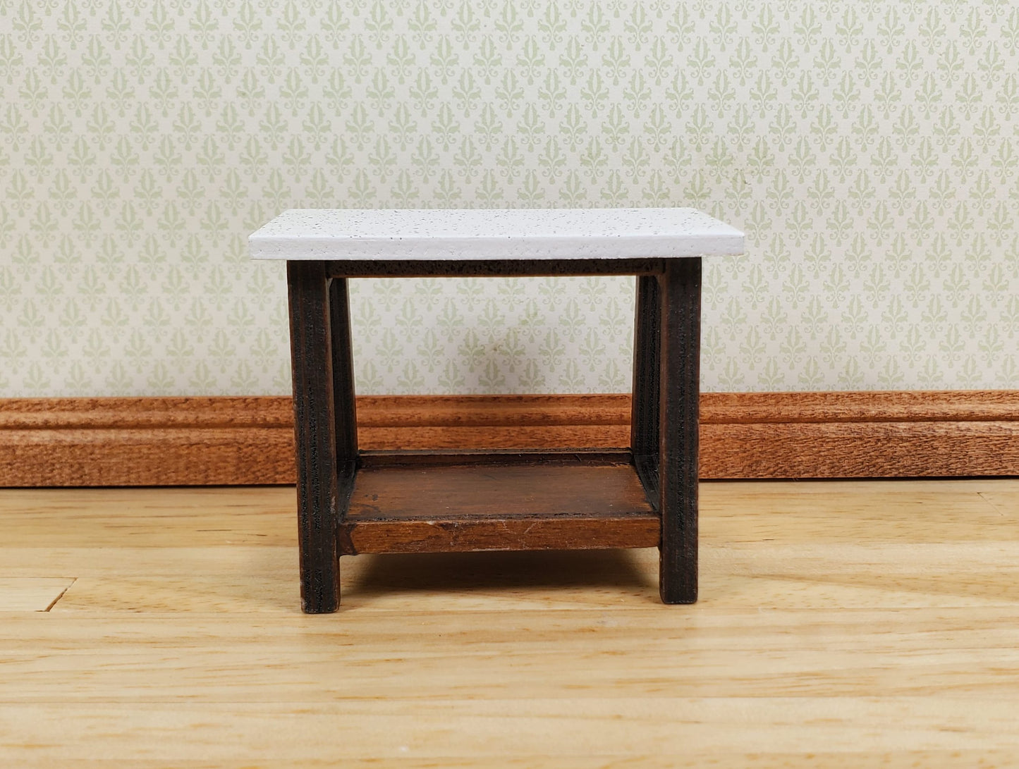 Dollhouse Small Side Table Faux Granite Top Wood 1:12 Scale Miniature