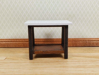 Dollhouse Small Side Table Faux Granite Top Wood 1:12 Scale Miniature