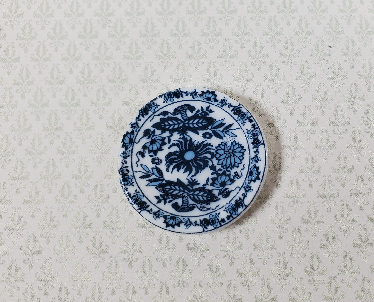 Dollhouse Ceramic Platter Large Plate Blue & White 1:12 Scale Miniature 1 1/4"