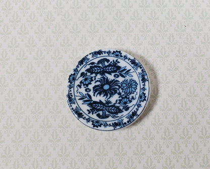 Dollhouse Ceramic Platter Large Plate Blue & White 1:12 Scale Miniature 1 1/4"