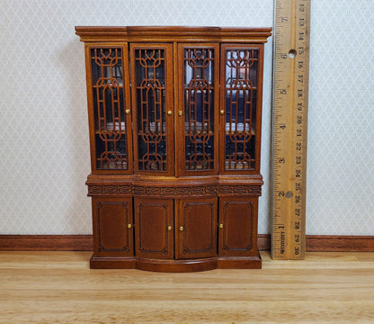 JBM Dollhouse Breakfront China Cabinet Walnut Finish 1:12 Scale Furniture