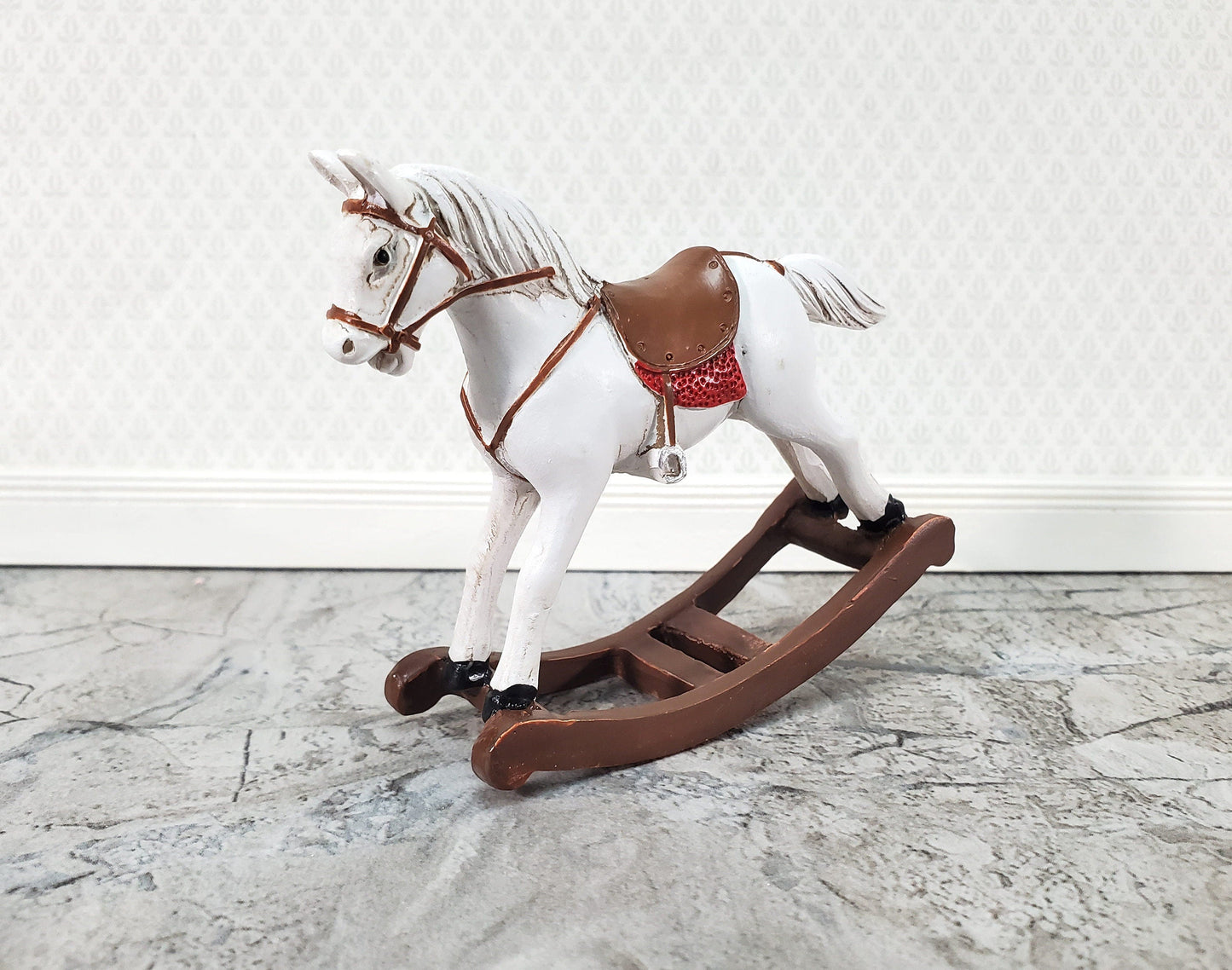 Dollhouse Rocking Horse Large Cast Resin 1:12 Scale Toy for Nursery or Kids Bedroom