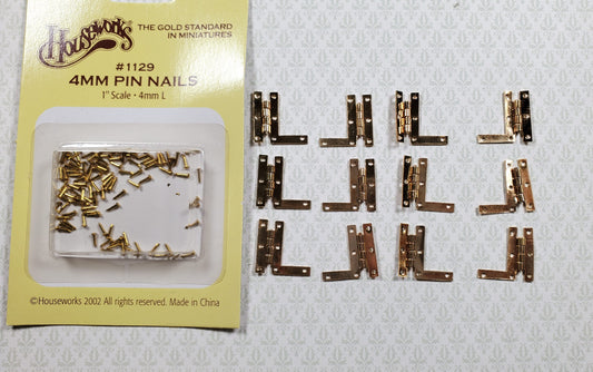 Dollhouse HL Hinges Working Gold Brass 6 Sets Gold 1:12 Scale Miniature w/Nails