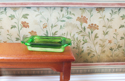 Dollhouse Green Glass Casserole Baking Dish with Handles 1:12 Scale Miniature