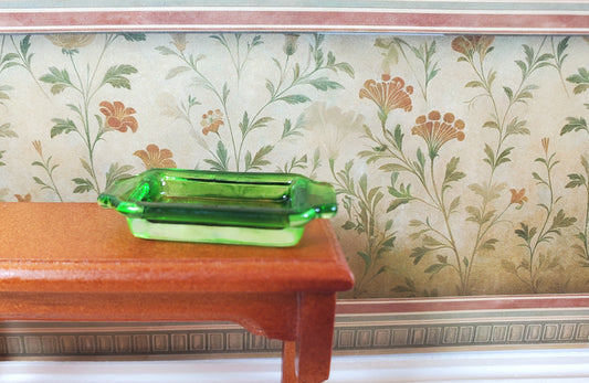 Dollhouse Green Glass Casserole Baking Dish with Handles 1:12 Scale Miniature