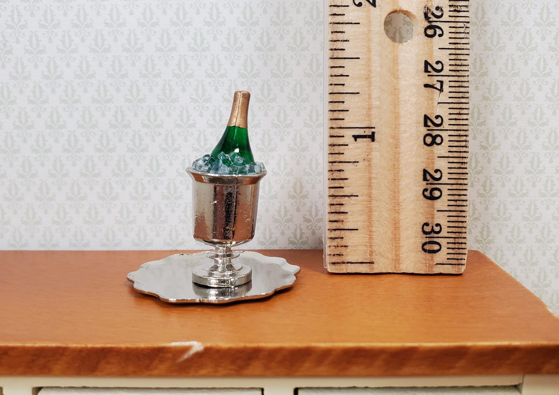 Dollhouse Miniature Champagne on Ice with Silver Tray1:12 Scale Drinks